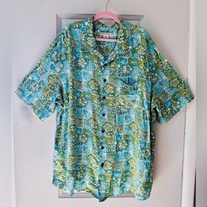VINTAGE Island Passport Blue and Green Tropical Patterned Men's Shirt